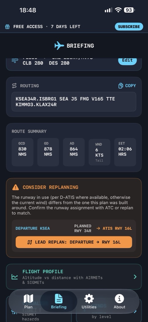 Briefing screen