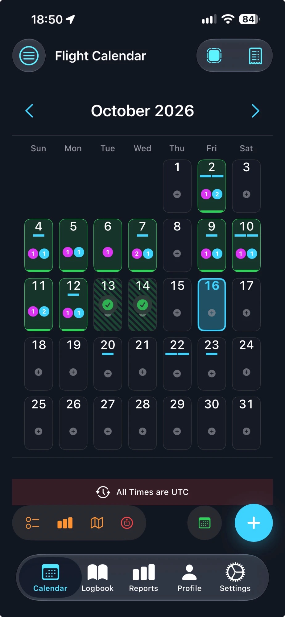 FlightMate Pilot Logbook flight calendar