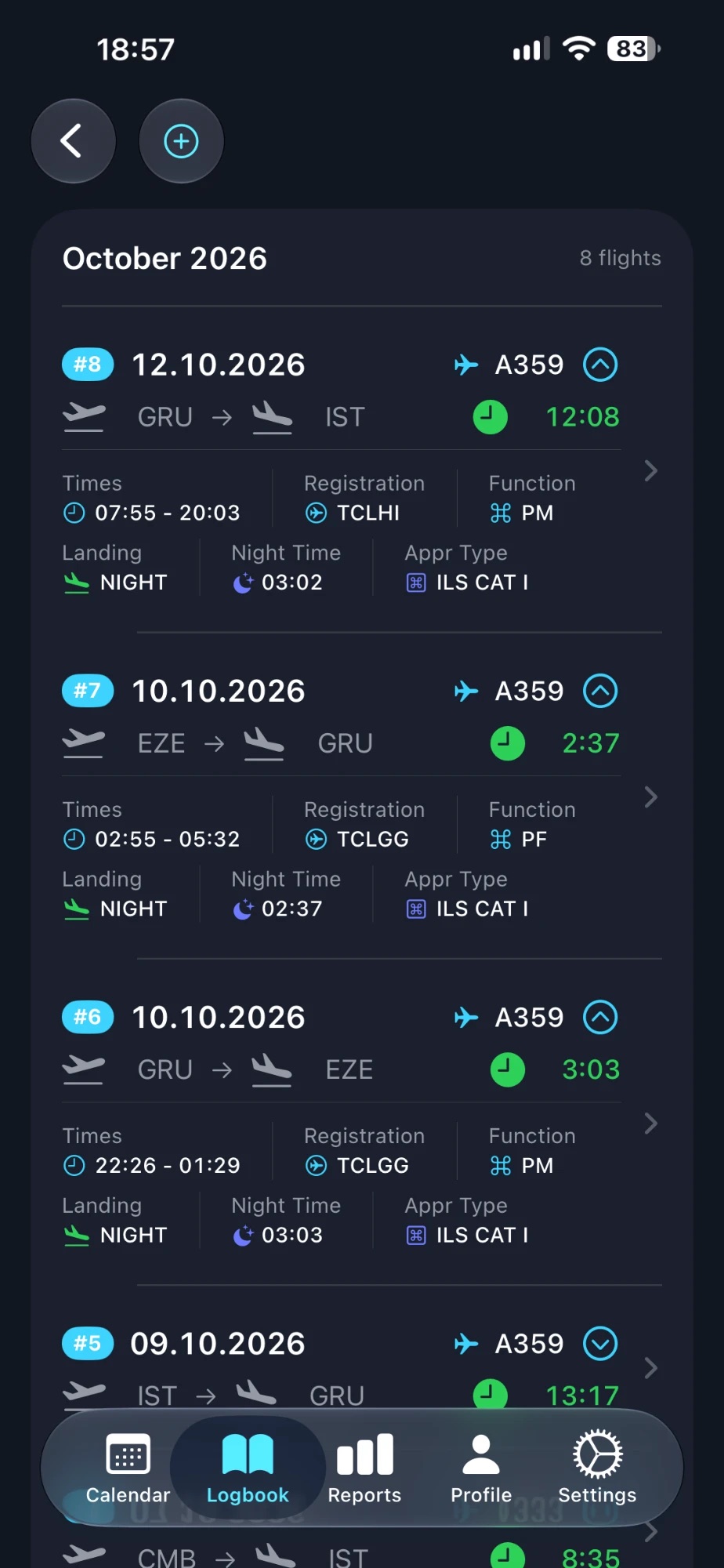 Logbook screen