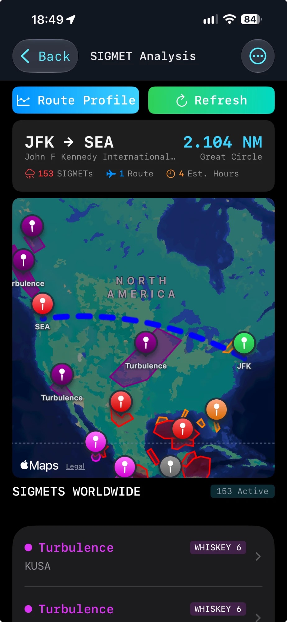 FlightMate Pilot Tools SIGMET analysis map
