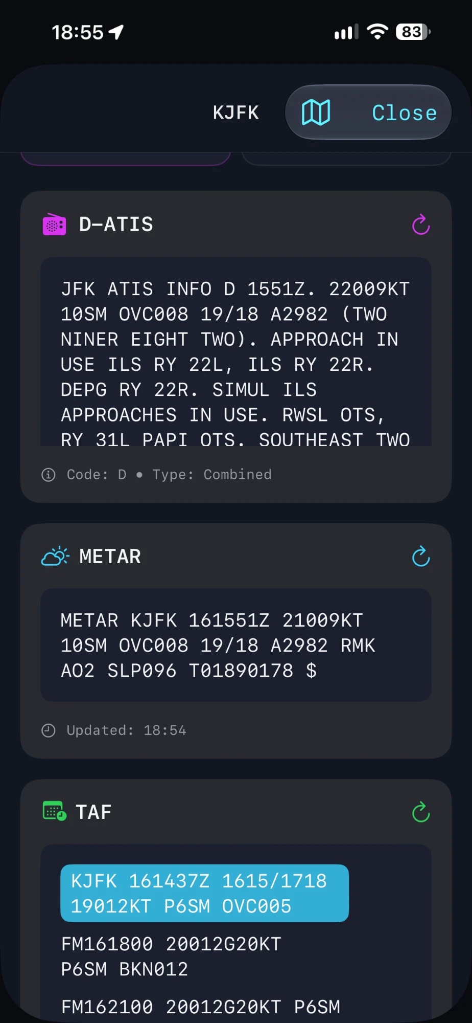 D-ATIS, METAR & TAF screen